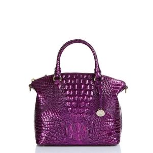 Brahmin Metallic Purple Croc-Embossed Satchel